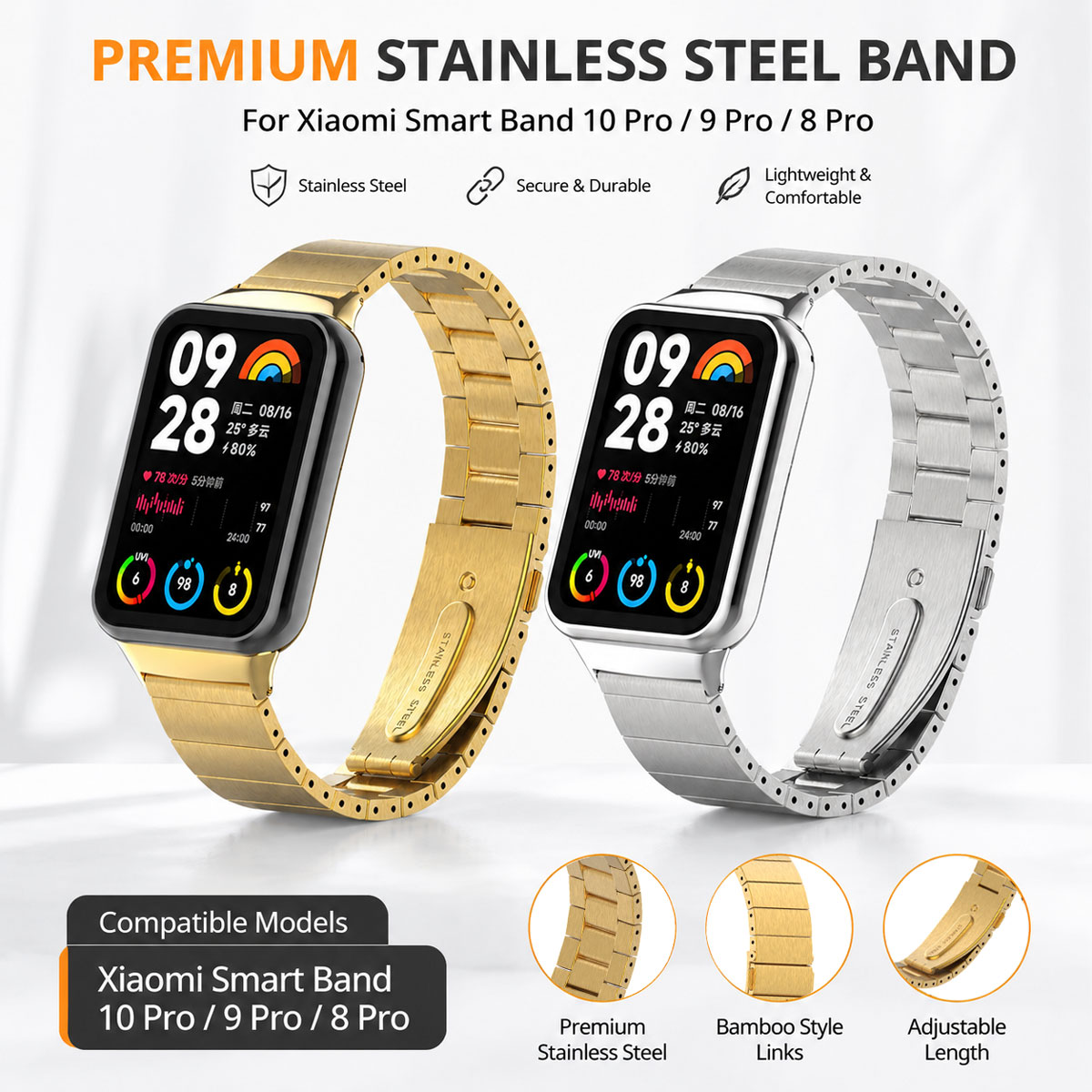 Butterfly Clasp Deployant - Metal Stainless Steel Strap For Xiaomi
