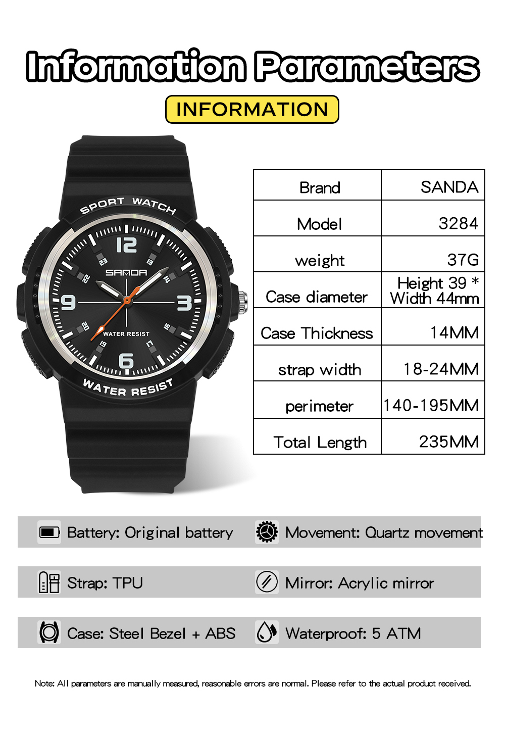 SANDA New 3284 Fashion Student - огляд і ціна Rubber Strap Diver