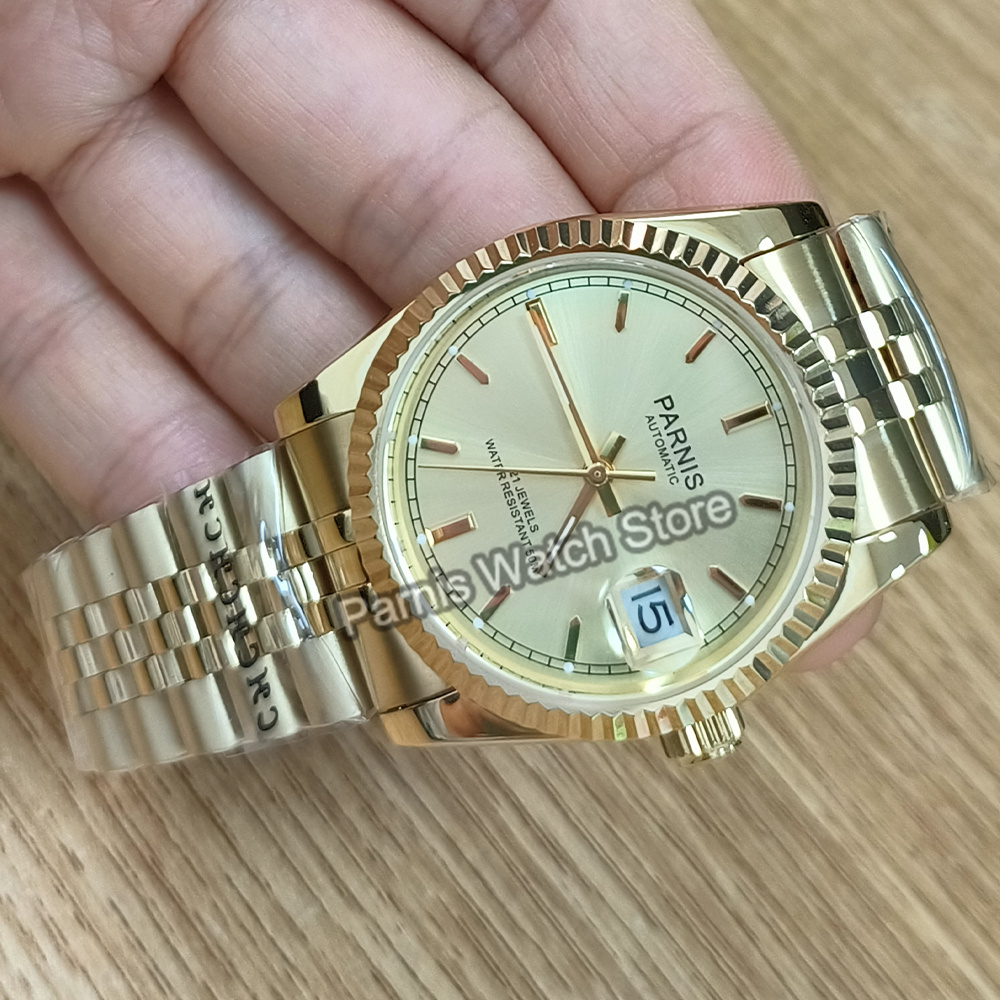 Parnis 36mm Gold Color Luminou - огляд і ціна Rolex Watch Datejust