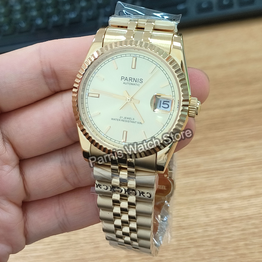 Parnis 36mm Gold Color Luminou - огляд і ціна Rolex Watch Datejust