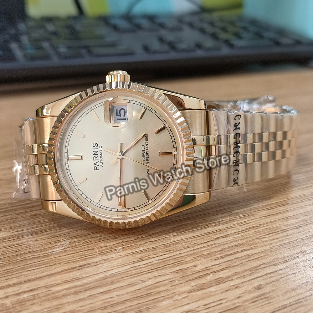 Parnis 36mm Gold Color Luminou - огляд і ціна Rolex Watch Datejust